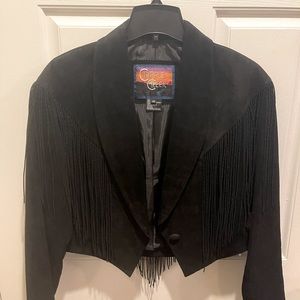90s Vintage leather Whipstitched Black Fringe Jacket